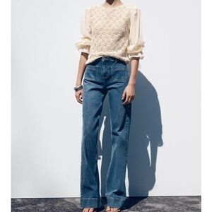 🆕 Zara pointelle knit sweater with contrasting